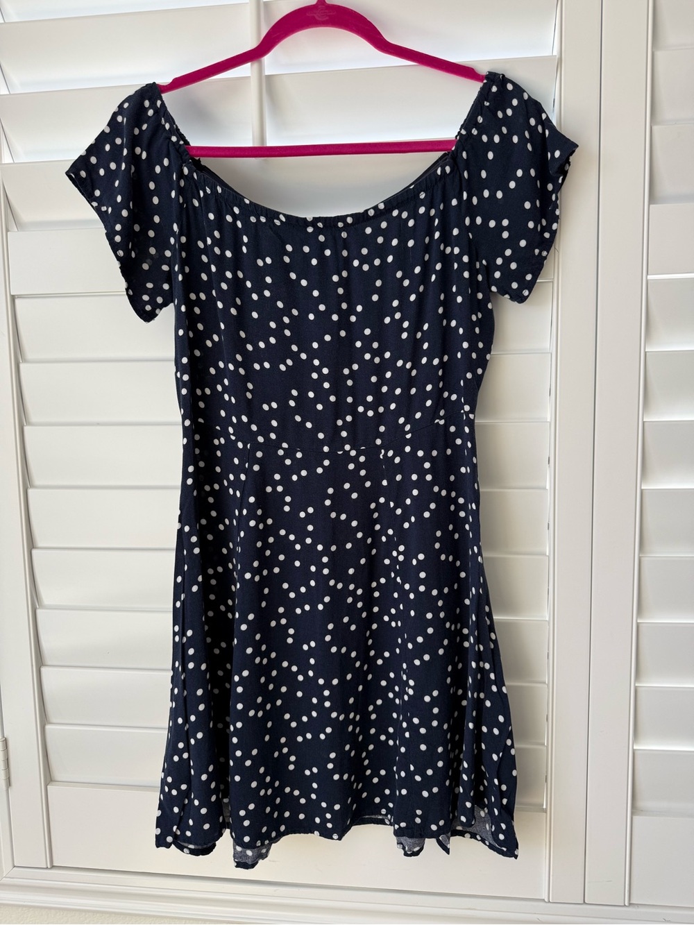 Socialite Navy Polka Dot Off Shoulder Dress XL